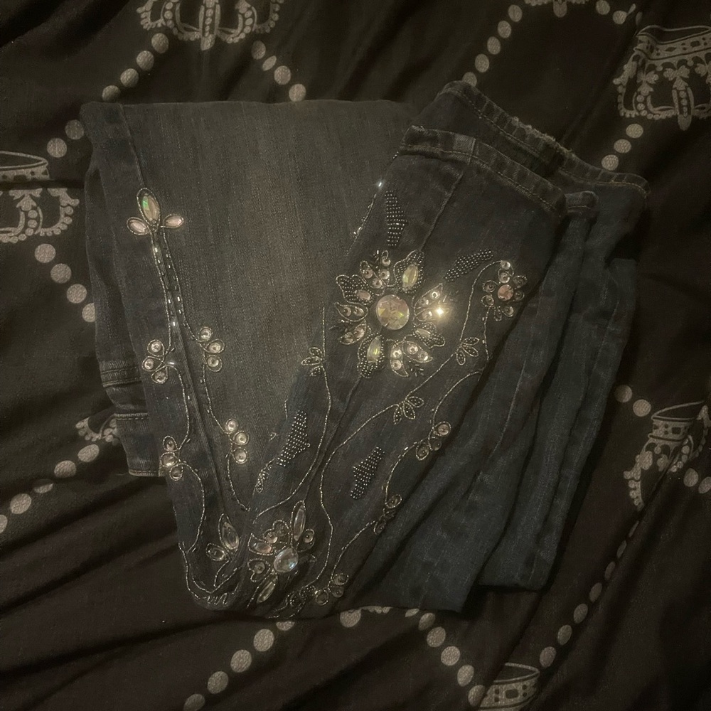 SOLD! Dark wash bedazzled jeans